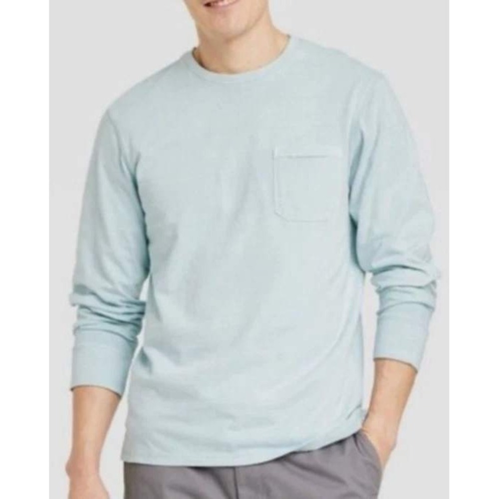 Goodfellow & Co. Men's Medium‎ Light Blue Long Sleeve Cotton Pocket T-Shirt